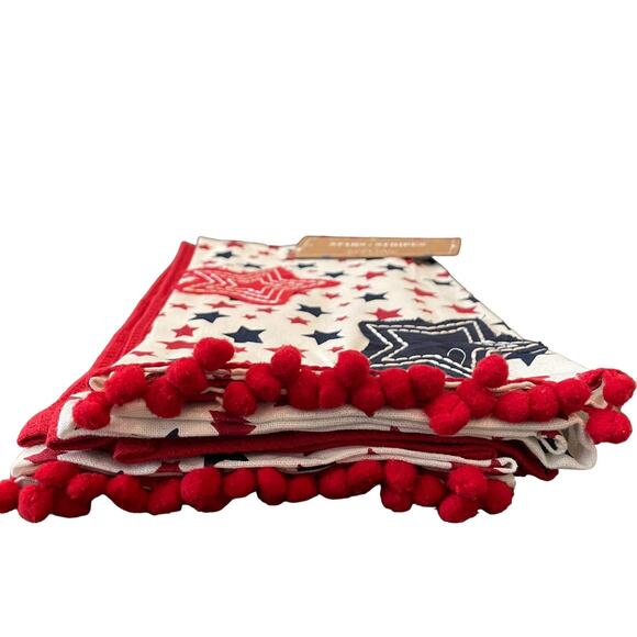 STARS & STRIPES Set of 3 USA Pom Pom 100% Cotton Kitchen Tea Towels 20x28 NEW - Picture 4 of 12